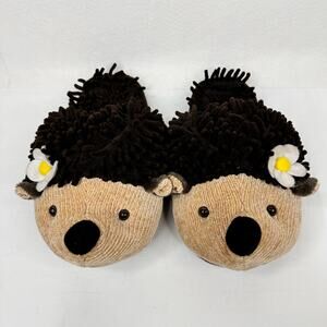 Aroma Home Brown Hedgehog Animal Fuzzy Slippers Adult Womens Large Up to 10
